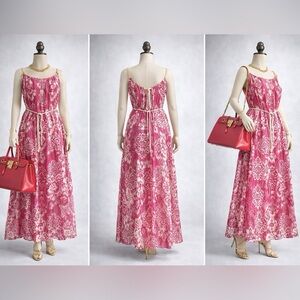 NWT Rosemarine Silk Blend Flowy Maxi Dress Belt Pink Patterned Italy Fuchsia new